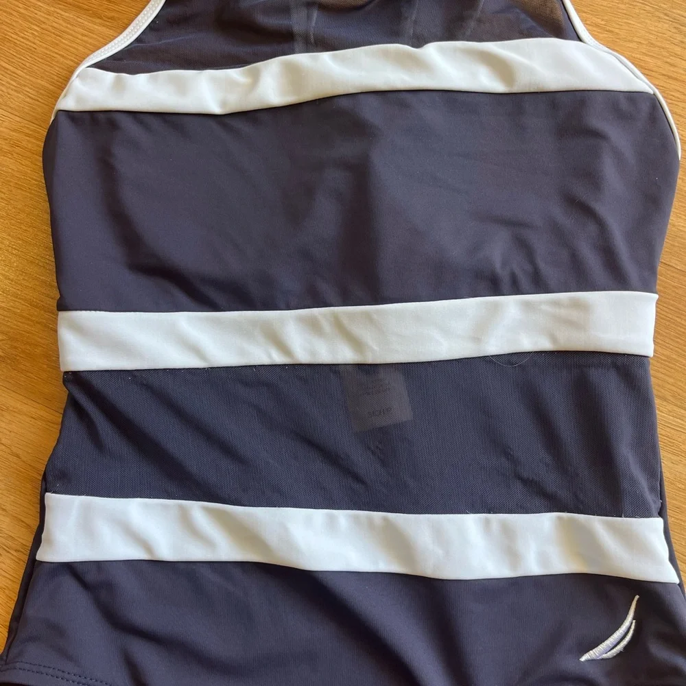 Nautica striped one-piece swimsuit Navy Blue & White Mesh Accents Women’s Small